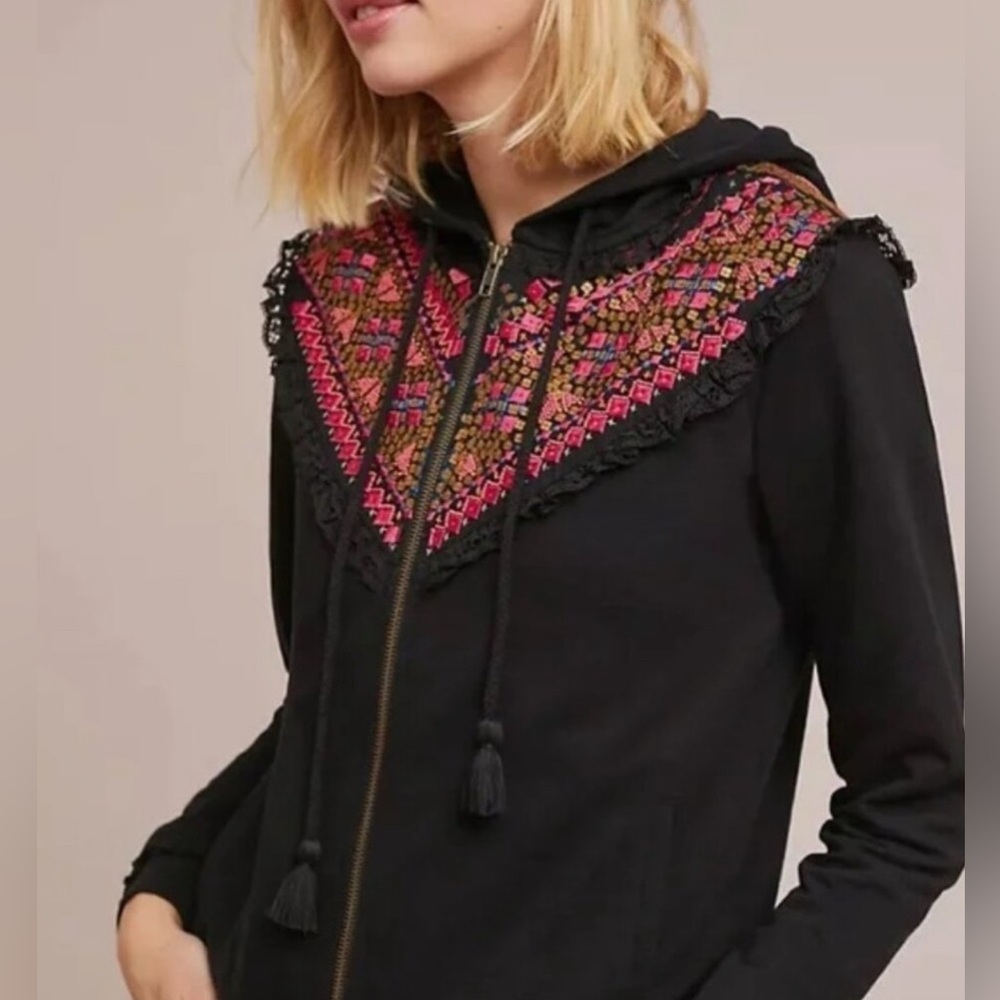 AKEMI + KIN Anthropologie Beaded Embroidered Zip Hoodie - MP